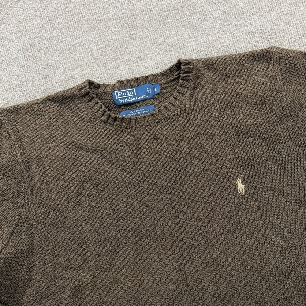 Polo Ralph Lauren Crewneck Brown Sweater Mens Size L Ivory Pony